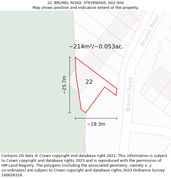 22, BRUNEL ROAD, STEVENAGE, SG2 0AA: Plot and title map