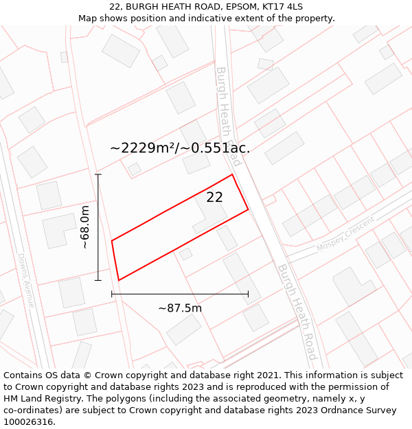 22, BURGH HEATH ROAD, EPSOM, KT17 4LS: Plot and title map