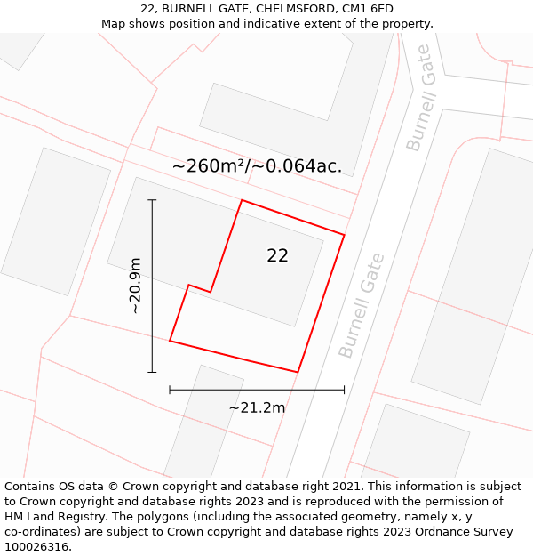 22, BURNELL GATE, CHELMSFORD, CM1 6ED: Plot and title map