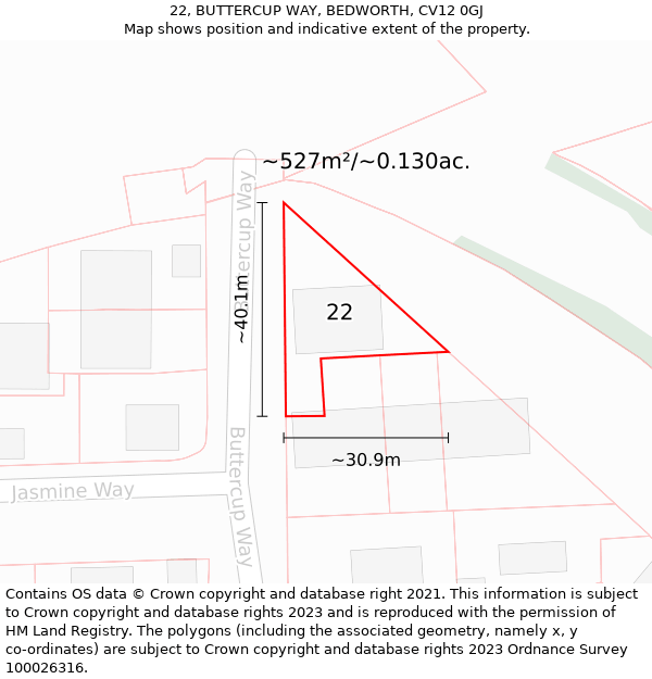 22, BUTTERCUP WAY, BEDWORTH, CV12 0GJ: Plot and title map