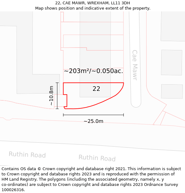 22, CAE MAWR, WREXHAM, LL11 3DH: Plot and title map