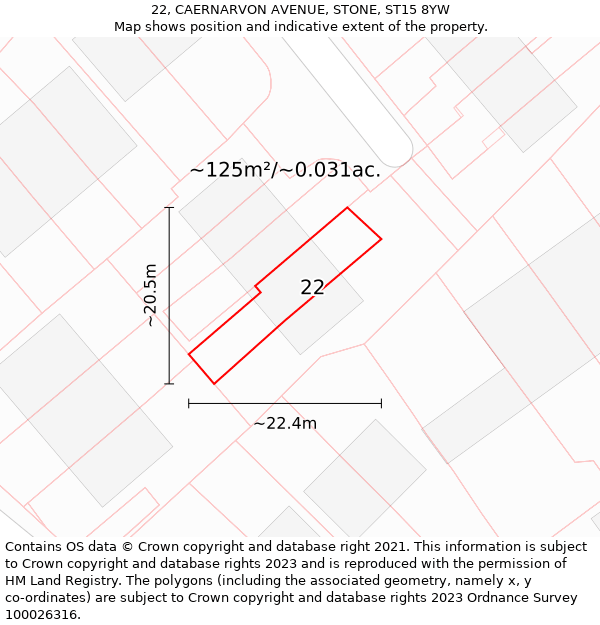 22, CAERNARVON AVENUE, STONE, ST15 8YW: Plot and title map