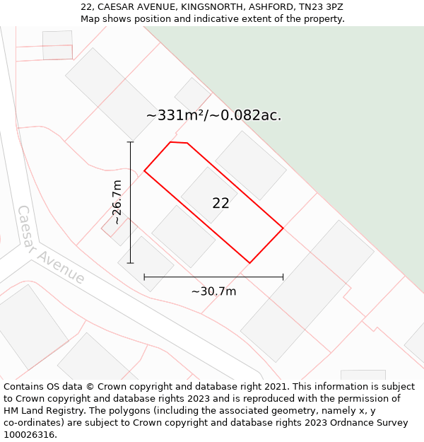 22, CAESAR AVENUE, KINGSNORTH, ASHFORD, TN23 3PZ: Plot and title map