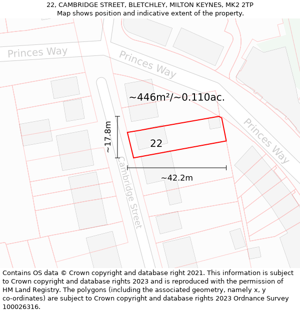 22, CAMBRIDGE STREET, BLETCHLEY, MILTON KEYNES, MK2 2TP: Plot and title map