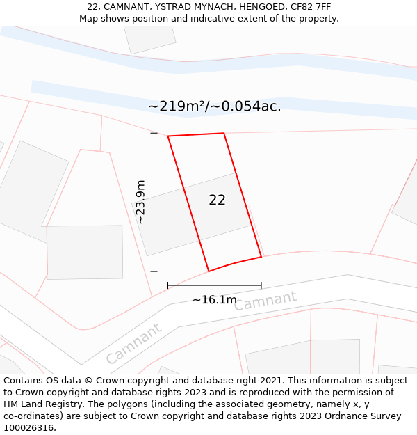 22, CAMNANT, YSTRAD MYNACH, HENGOED, CF82 7FF: Plot and title map