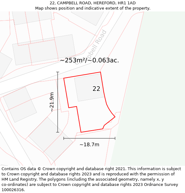 22, CAMPBELL ROAD, HEREFORD, HR1 1AD: Plot and title map