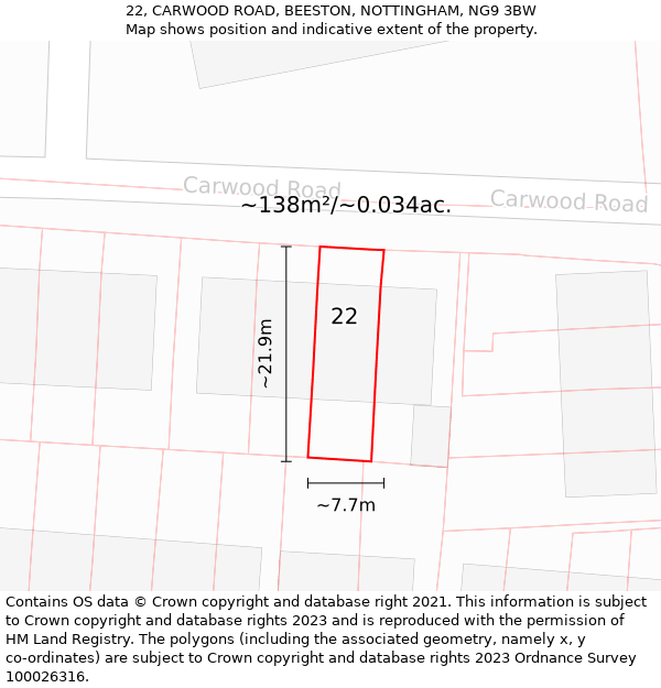 22, CARWOOD ROAD, BEESTON, NOTTINGHAM, NG9 3BW: Plot and title map