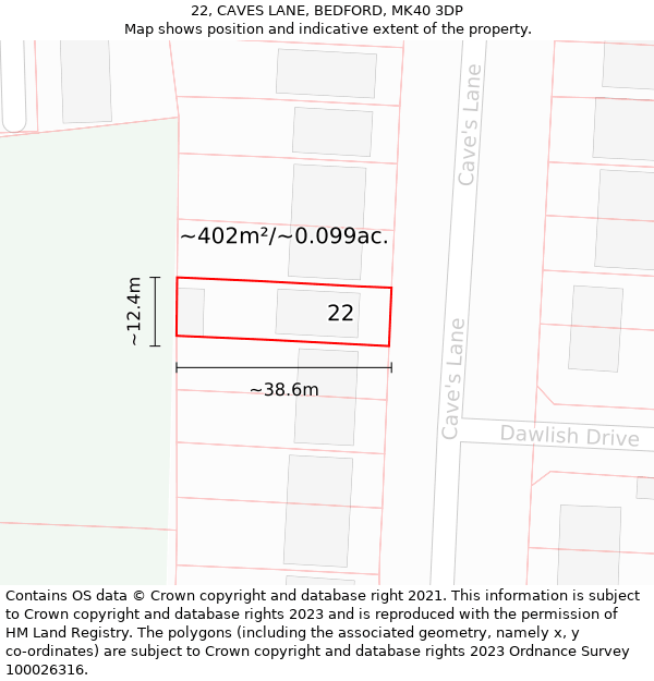 22, CAVES LANE, BEDFORD, MK40 3DP: Plot and title map