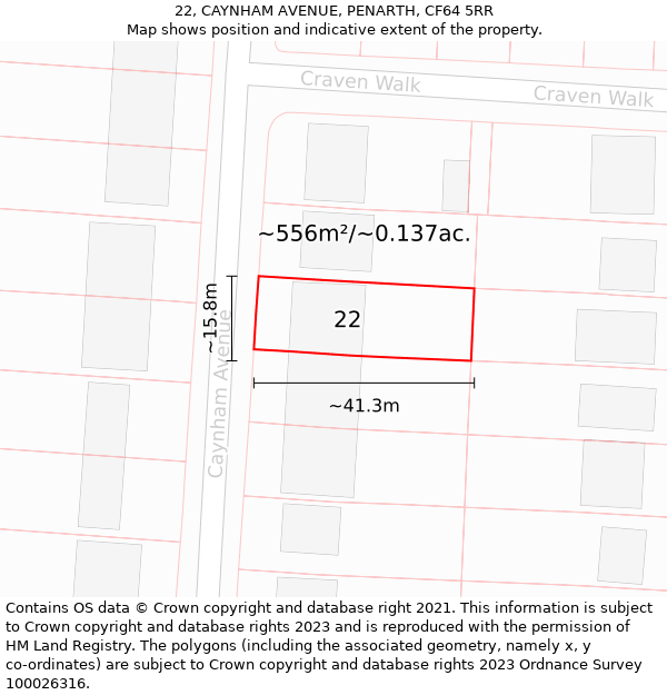 22, CAYNHAM AVENUE, PENARTH, CF64 5RR: Plot and title map