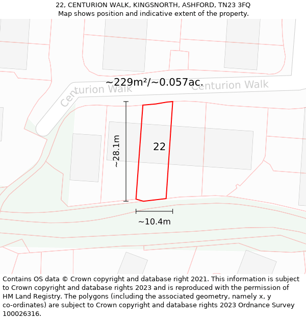 22, CENTURION WALK, KINGSNORTH, ASHFORD, TN23 3FQ: Plot and title map