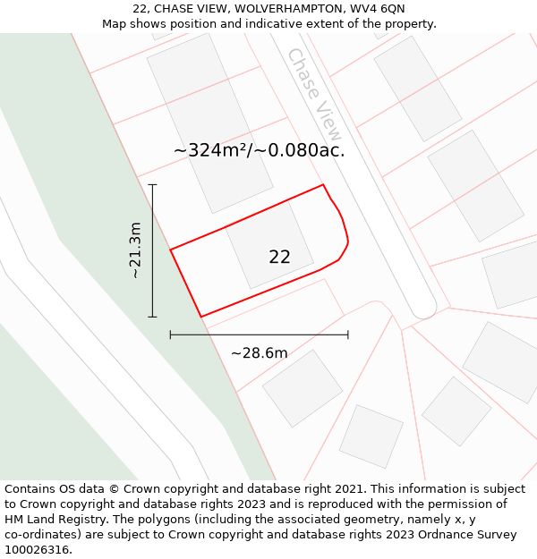 22, CHASE VIEW, WOLVERHAMPTON, WV4 6QN: Plot and title map