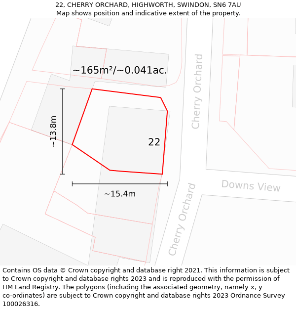22, CHERRY ORCHARD, HIGHWORTH, SWINDON, SN6 7AU: Plot and title map