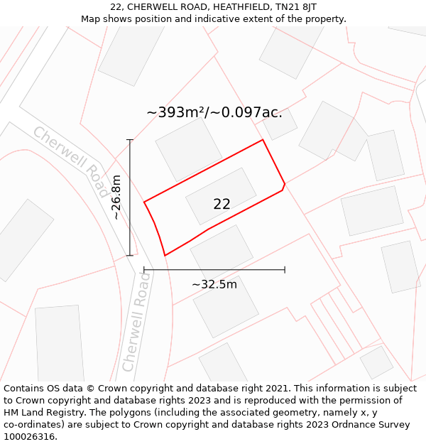 22, CHERWELL ROAD, HEATHFIELD, TN21 8JT: Plot and title map