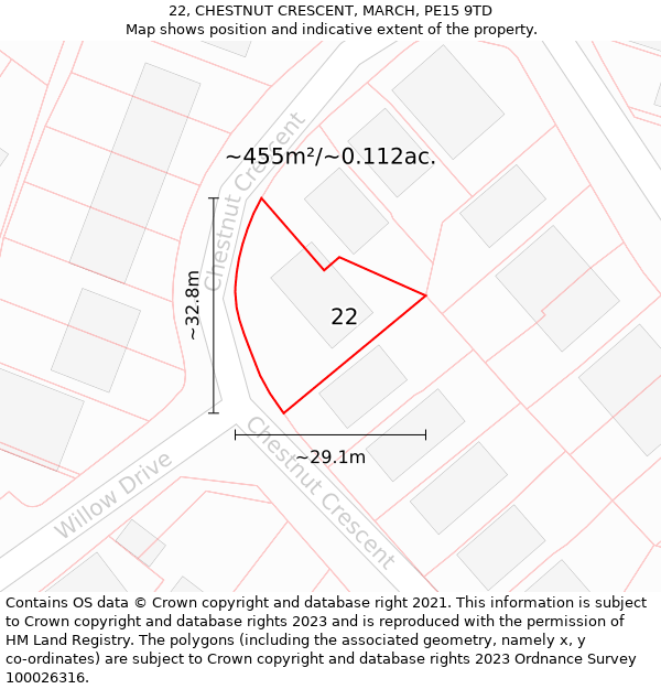 22, CHESTNUT CRESCENT, MARCH, PE15 9TD: Plot and title map