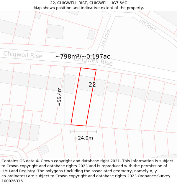 22, CHIGWELL RISE, CHIGWELL, IG7 6AG: Plot and title map