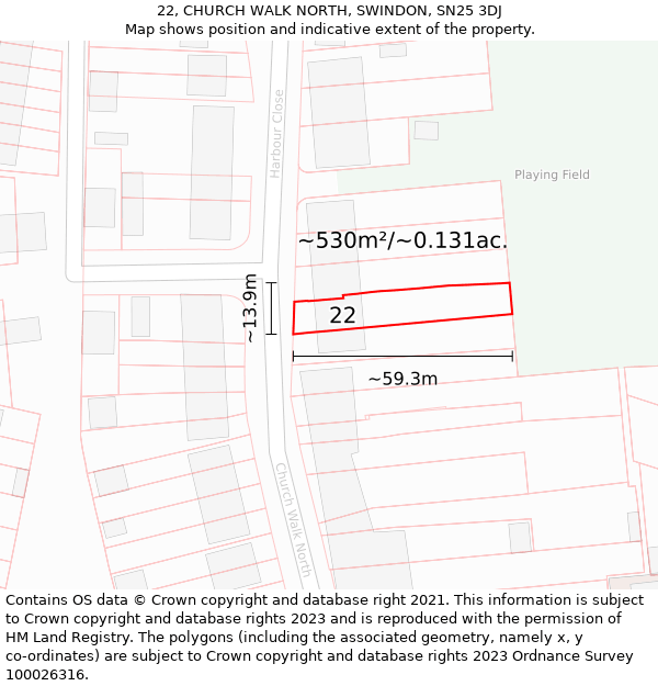 22, CHURCH WALK NORTH, SWINDON, SN25 3DJ: Plot and title map