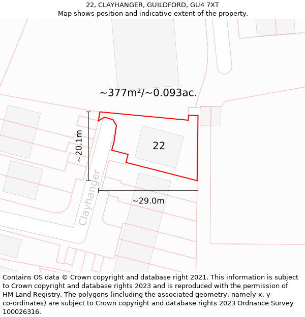 22, CLAYHANGER, GUILDFORD, GU4 7XT: Plot and title map