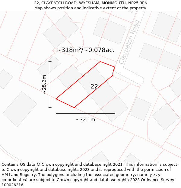 22, CLAYPATCH ROAD, WYESHAM, MONMOUTH, NP25 3PN: Plot and title map