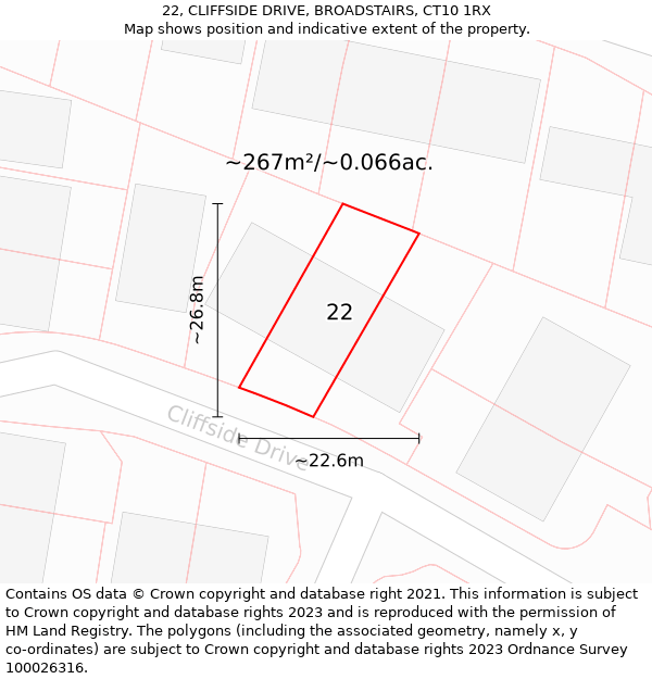 22, CLIFFSIDE DRIVE, BROADSTAIRS, CT10 1RX: Plot and title map