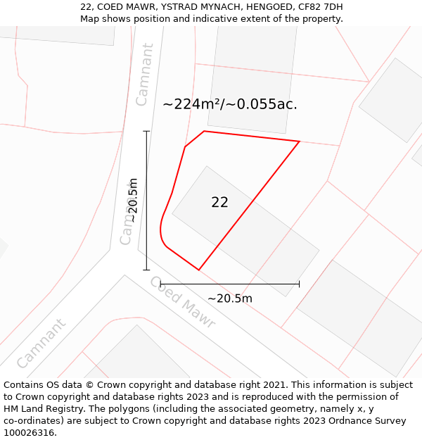 22, COED MAWR, YSTRAD MYNACH, HENGOED, CF82 7DH: Plot and title map