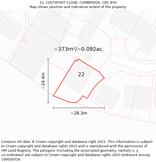 22, COLTSFOOT CLOSE, CAMBRIDGE, CB1 9YH: Plot and title map