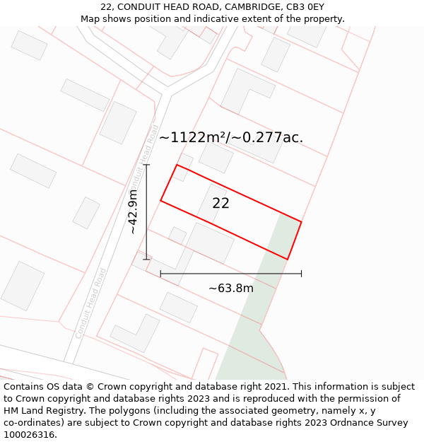 22, CONDUIT HEAD ROAD, CAMBRIDGE, CB3 0EY: Plot and title map