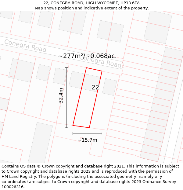 22, CONEGRA ROAD, HIGH WYCOMBE, HP13 6EA: Plot and title map