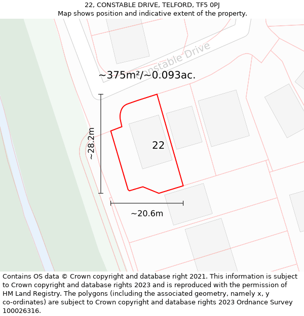 22, CONSTABLE DRIVE, TELFORD, TF5 0PJ: Plot and title map