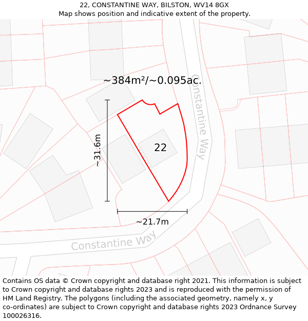 22, CONSTANTINE WAY, BILSTON, WV14 8GX: Plot and title map