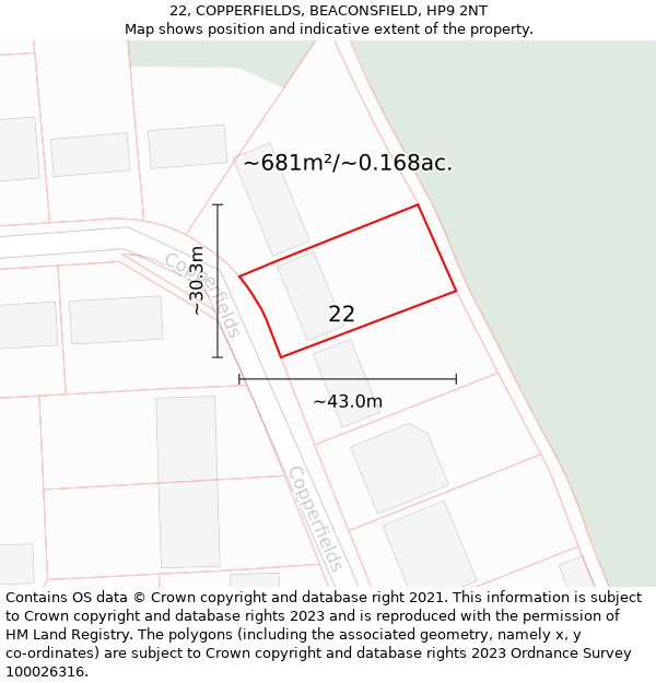 22, COPPERFIELDS, BEACONSFIELD, HP9 2NT: Plot and title map