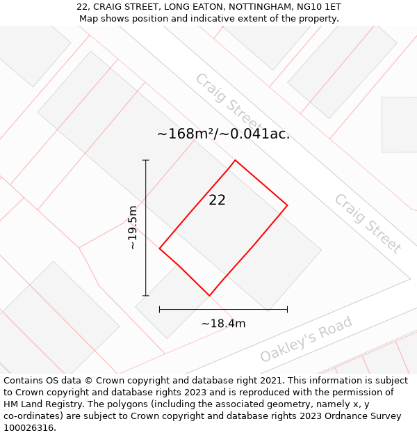 22, CRAIG STREET, LONG EATON, NOTTINGHAM, NG10 1ET: Plot and title map