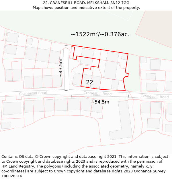 22, CRANESBILL ROAD, MELKSHAM, SN12 7GG: Plot and title map