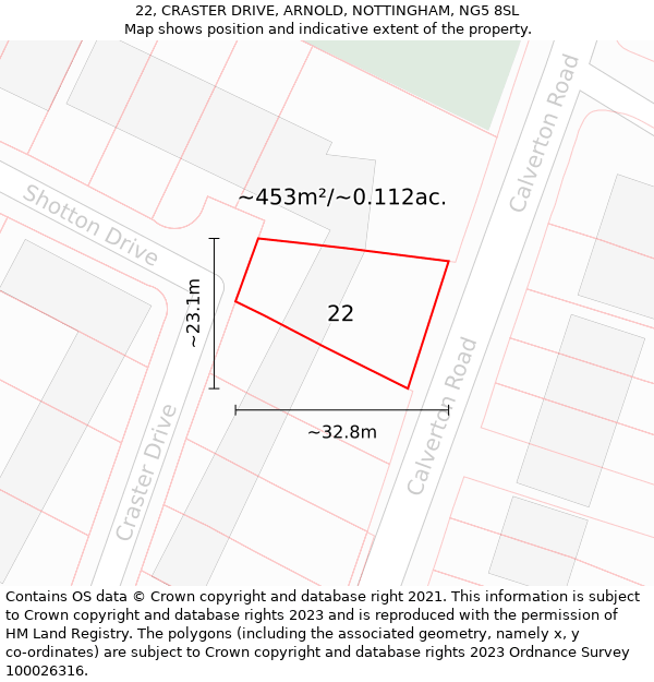 22, CRASTER DRIVE, ARNOLD, NOTTINGHAM, NG5 8SL: Plot and title map