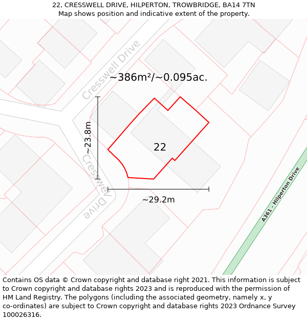 22, CRESSWELL DRIVE, HILPERTON, TROWBRIDGE, BA14 7TN: Plot and title map