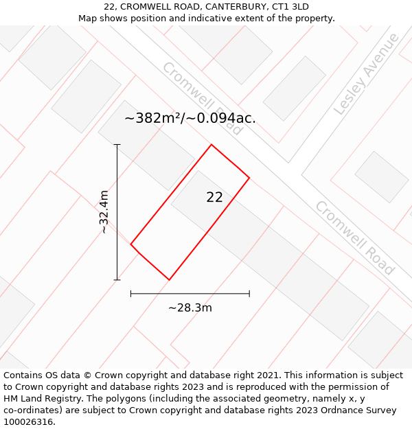 22, CROMWELL ROAD, CANTERBURY, CT1 3LD: Plot and title map