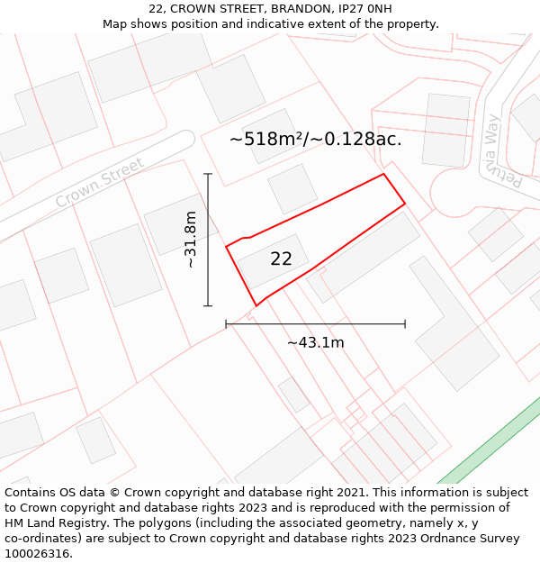 22, CROWN STREET, BRANDON, IP27 0NH: Plot and title map