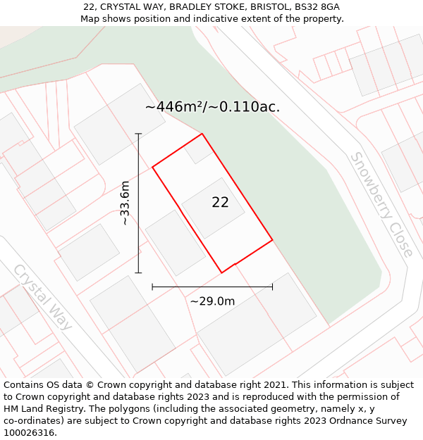 22, CRYSTAL WAY, BRADLEY STOKE, BRISTOL, BS32 8GA: Plot and title map