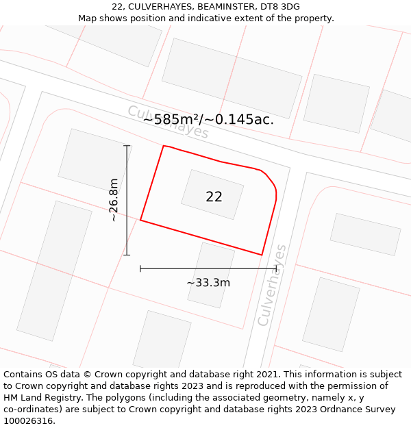 22, CULVERHAYES, BEAMINSTER, DT8 3DG: Plot and title map