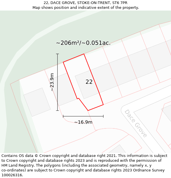 22, DACE GROVE, STOKE-ON-TRENT, ST6 7PR: Plot and title map