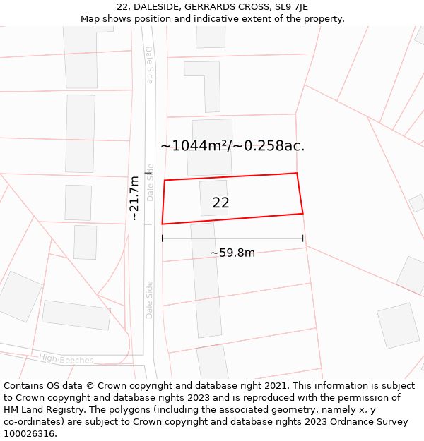 22, DALESIDE, GERRARDS CROSS, SL9 7JE: Plot and title map