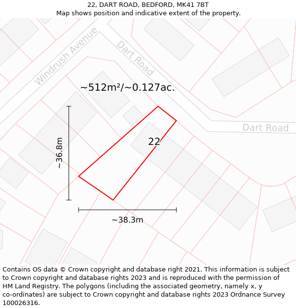 22, DART ROAD, BEDFORD, MK41 7BT: Plot and title map