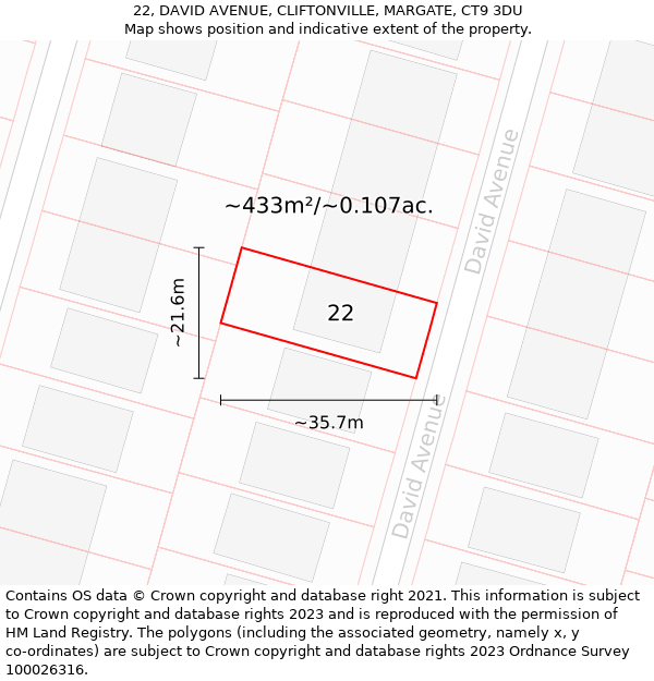 22, DAVID AVENUE, CLIFTONVILLE, MARGATE, CT9 3DU: Plot and title map