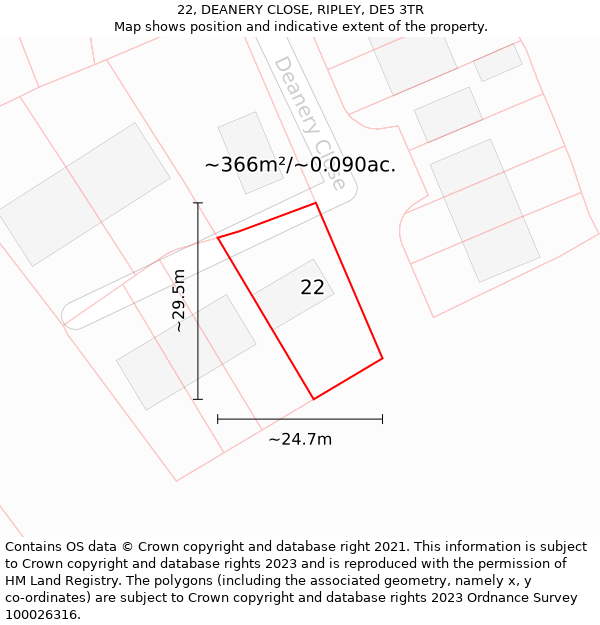 22, DEANERY CLOSE, RIPLEY, DE5 3TR: Plot and title map