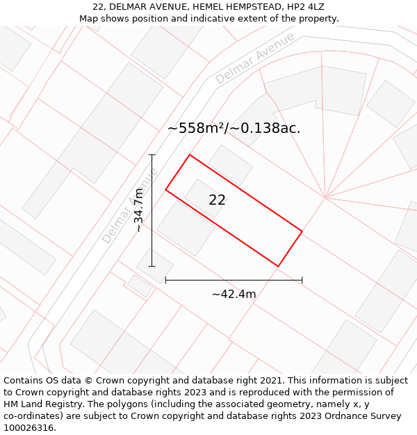 22, DELMAR AVENUE, HEMEL HEMPSTEAD, HP2 4LZ: Plot and title map