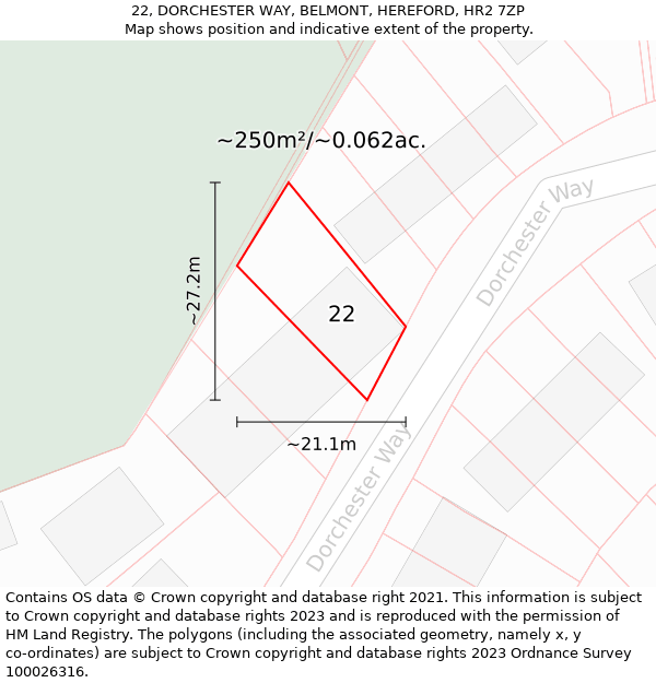 22, DORCHESTER WAY, BELMONT, HEREFORD, HR2 7ZP: Plot and title map