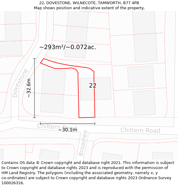 22, DOVESTONE, WILNECOTE, TAMWORTH, B77 4PB: Plot and title map