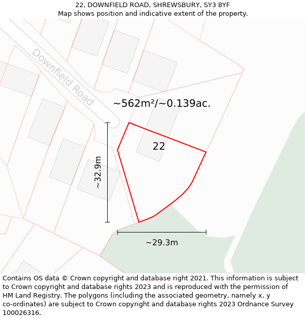 22, DOWNFIELD ROAD, SHREWSBURY, SY3 8YF: Plot and title map