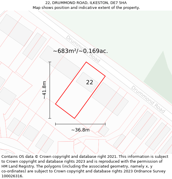 22, DRUMMOND ROAD, ILKESTON, DE7 5HA: Plot and title map