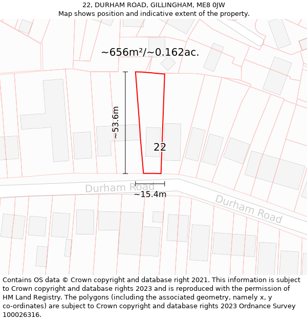 22, DURHAM ROAD, GILLINGHAM, ME8 0JW: Plot and title map