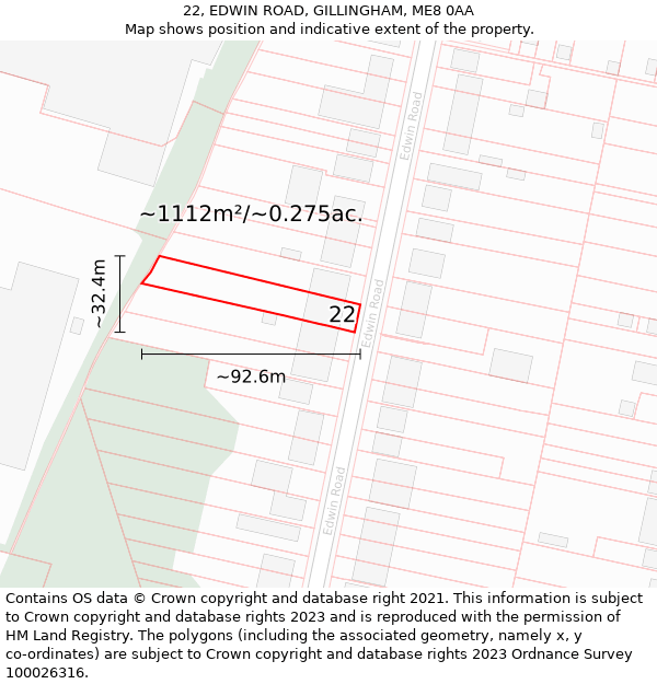 22, EDWIN ROAD, GILLINGHAM, ME8 0AA: Plot and title map